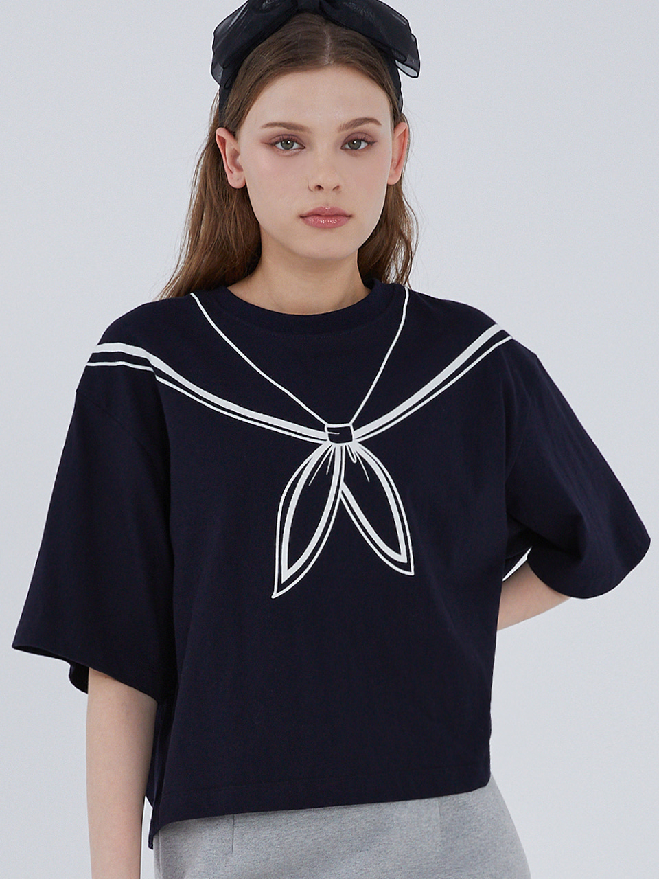 Sailor Collar Fake Print T-Shirt_NV